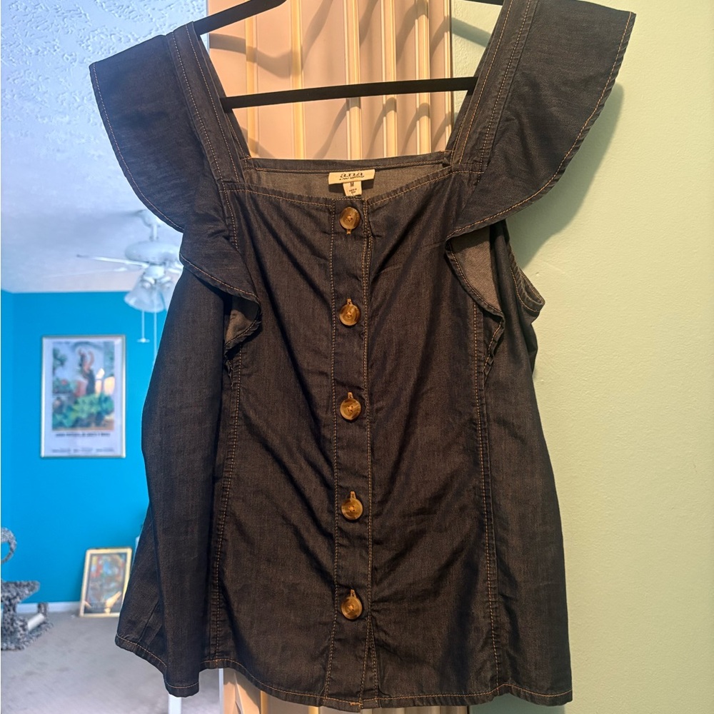 Old Navy Dark Blue Denim Blouse with Button Detail